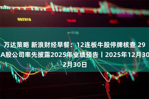 万达策略 新浪财经早餐：12连板牛股停牌核查 29家A股公司率先披露2025年业绩预告丨2025年12月30日