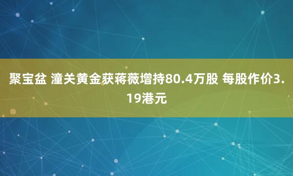 聚宝盆 潼关黄金获蒋薇增持80.4万股 每股作价3.19港元
